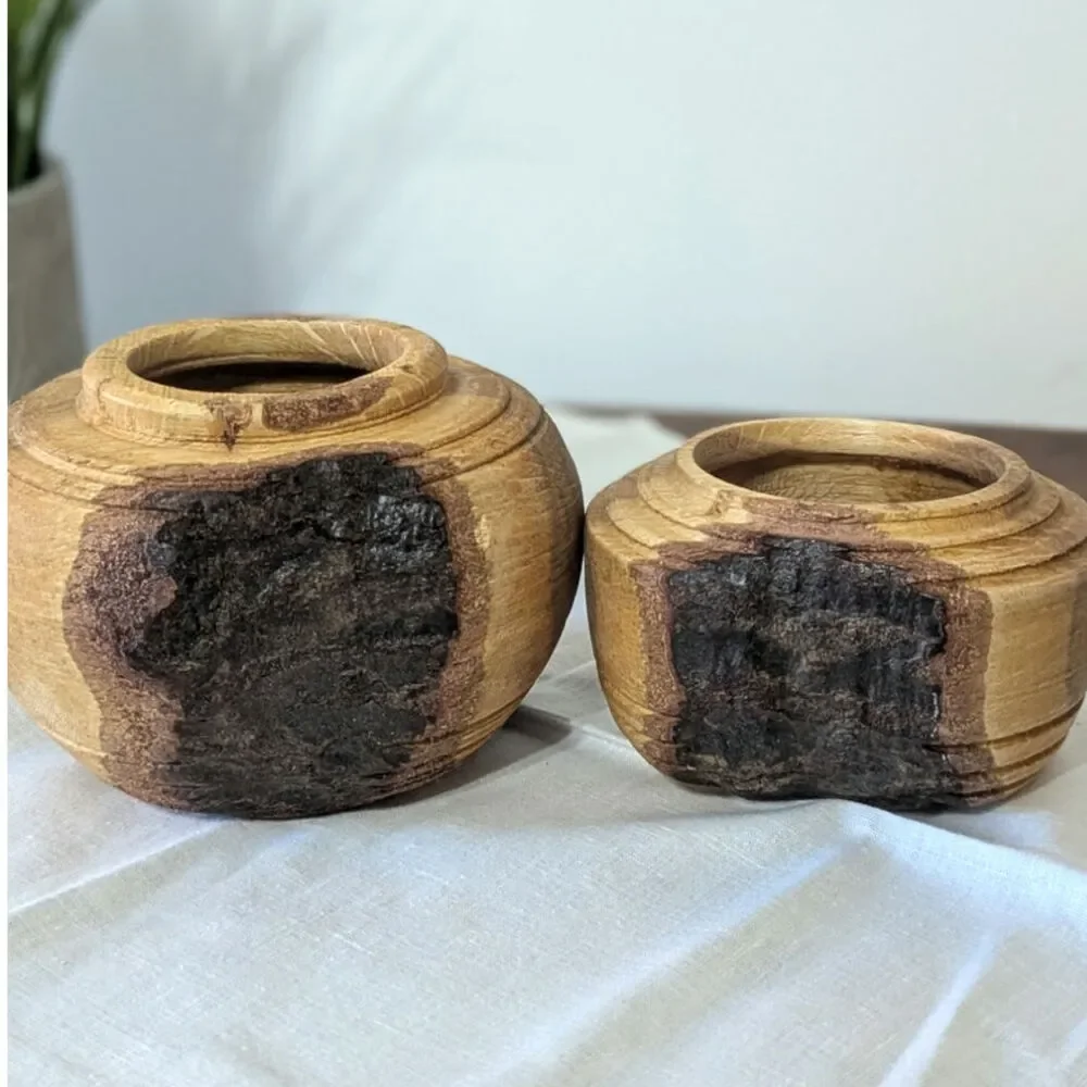 Scandinavian Minimalist Hand-Carved Wood Bowls Raw Organic Sculptural Signed